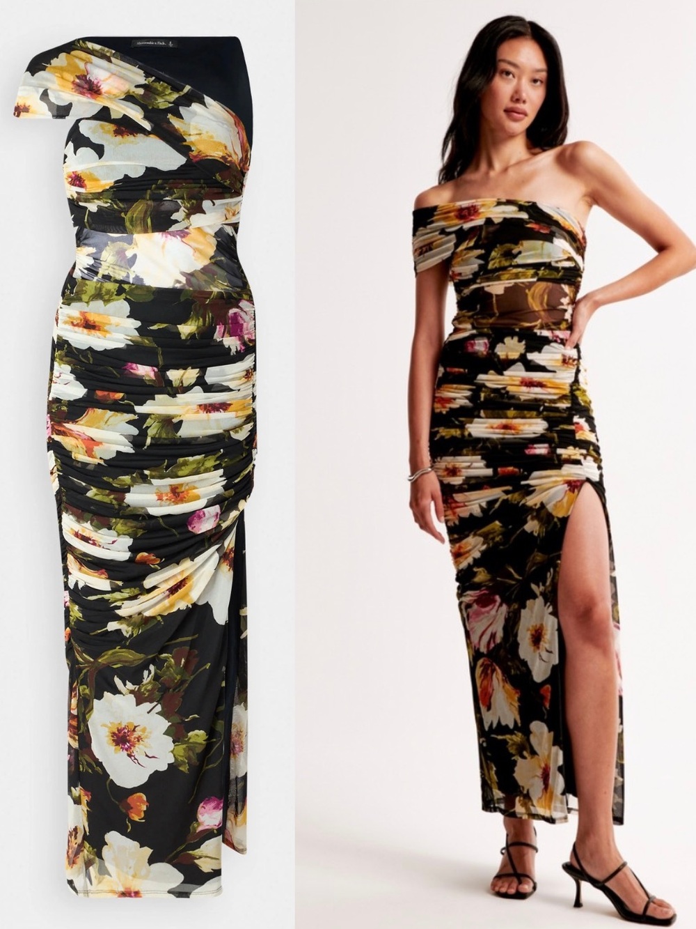 Abercrombie & Fitch Floral One Shoulder Ruched Maxi Dress Size SP Wedding Guest